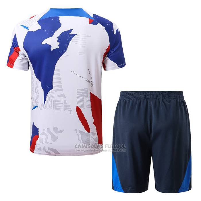 Fato de Treino Franca Manga Curta 2022-2023 Branco Vermelho Azul - Calcas Curta